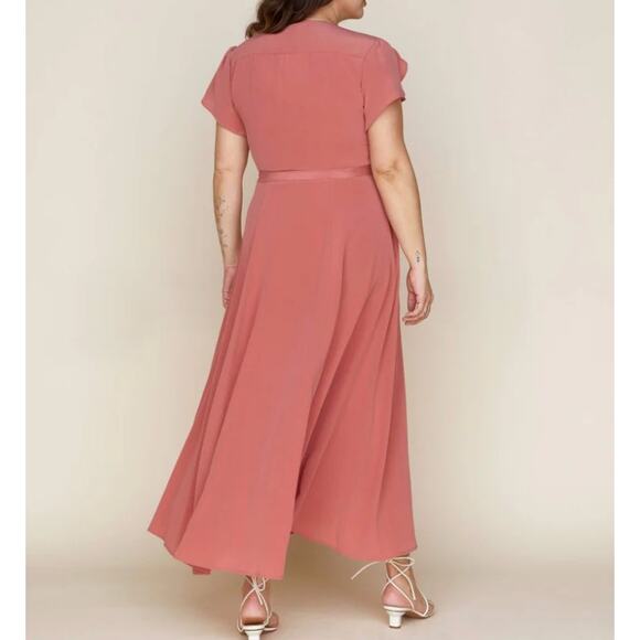 Christy Dawn Women's The Autumn Midi Wrap Dress Dusty Rose Silk Balletcore SZ M - Picture 12 of 13